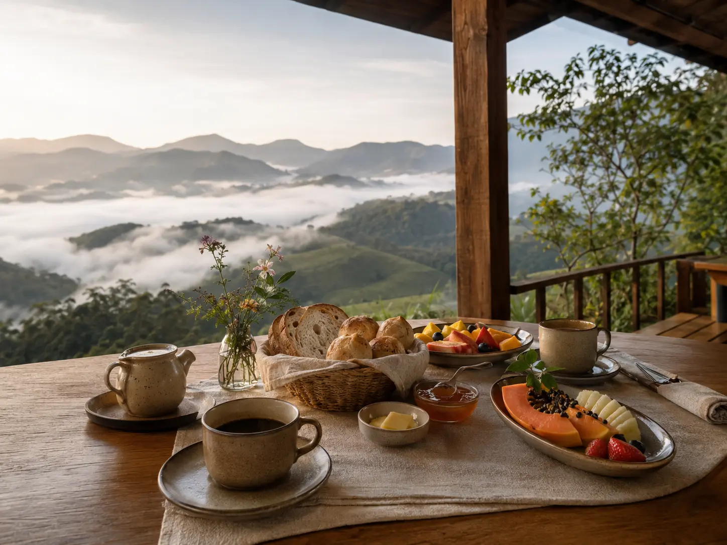 Café da manhã artesanal com vista